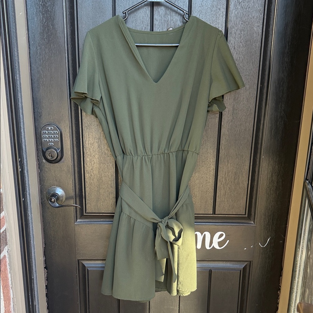 Chic Olive Midi Dress with Belt